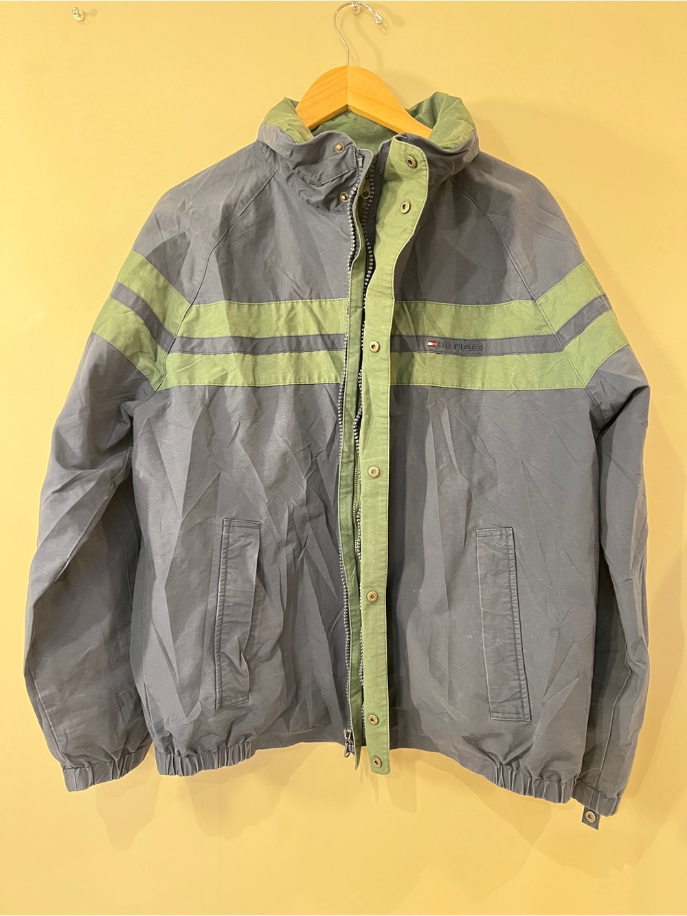 Vintage Tommy Hilfiger Hooded Windbreaker Jacket Mens Large Blue Green Y2K 90s - Picture 3 of 14